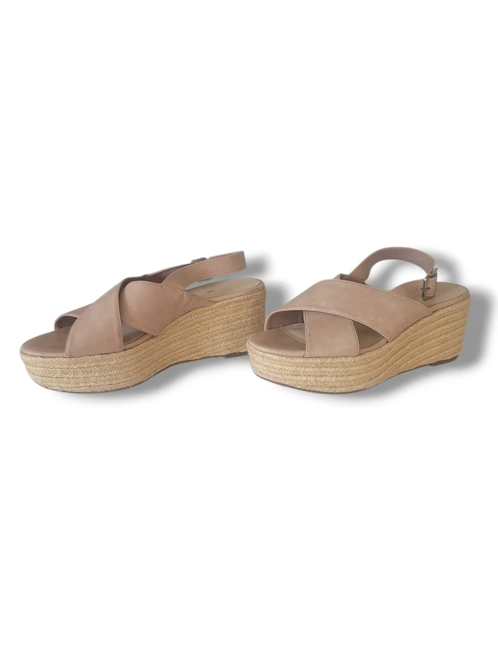 Bar lll Vegan Suede Cross Over Nude Platform Wedge Espadrille Sandal. Size 9.5
